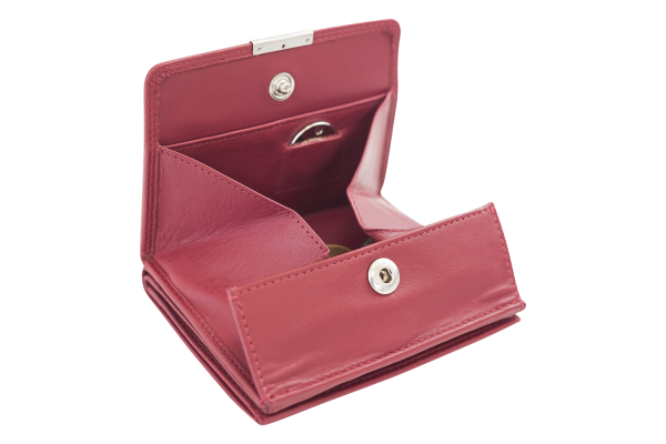Wiener-Schachtel im Ausweis-Format mit großer Kleingeldschütte LEAS, in Echt-Leder, rot/cherry